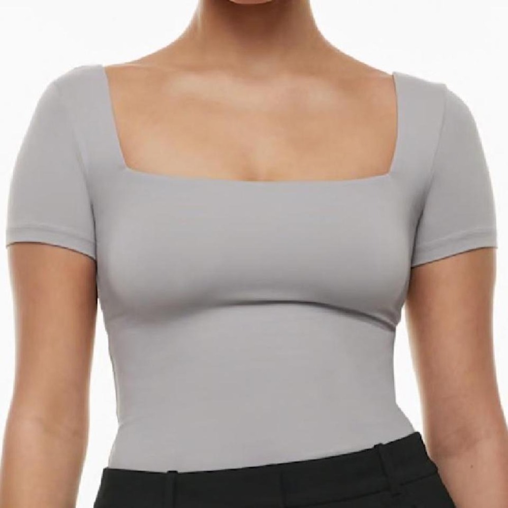 Aritzia Contour Original Square Neck Hip T Shirt Grey Short Sleeve Bodycon